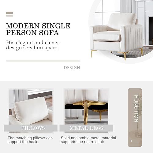 Miniatura 4 de Juego de 2 sillas decorativas de terciopelo, cómodas sillas decorativas blancas pequeñas, modernas y individuales, para sala de estar, dormitorio,