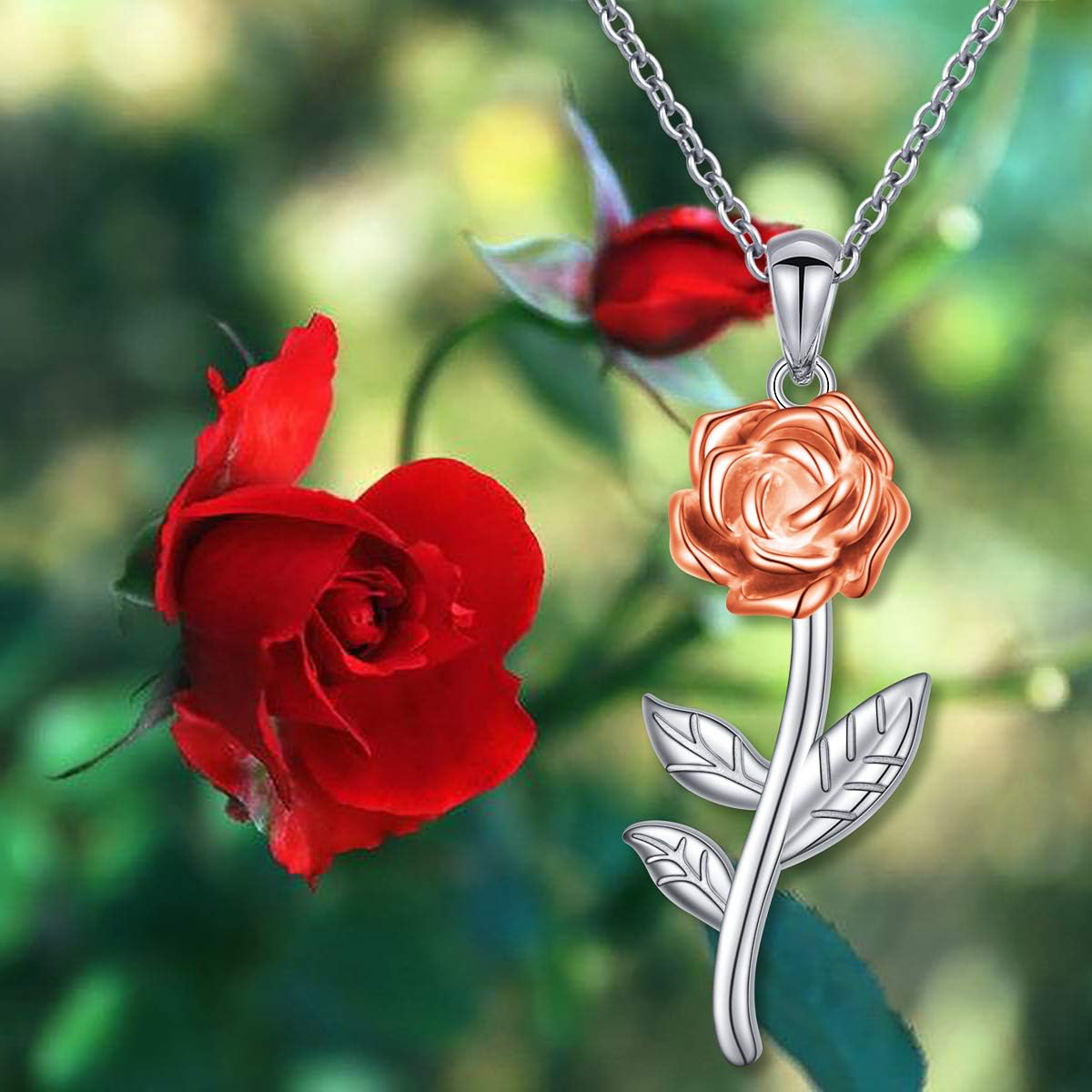 S925 Sterling Silver Rose Flower Pendant Necklace for Women Jewelry Gift - Image 2