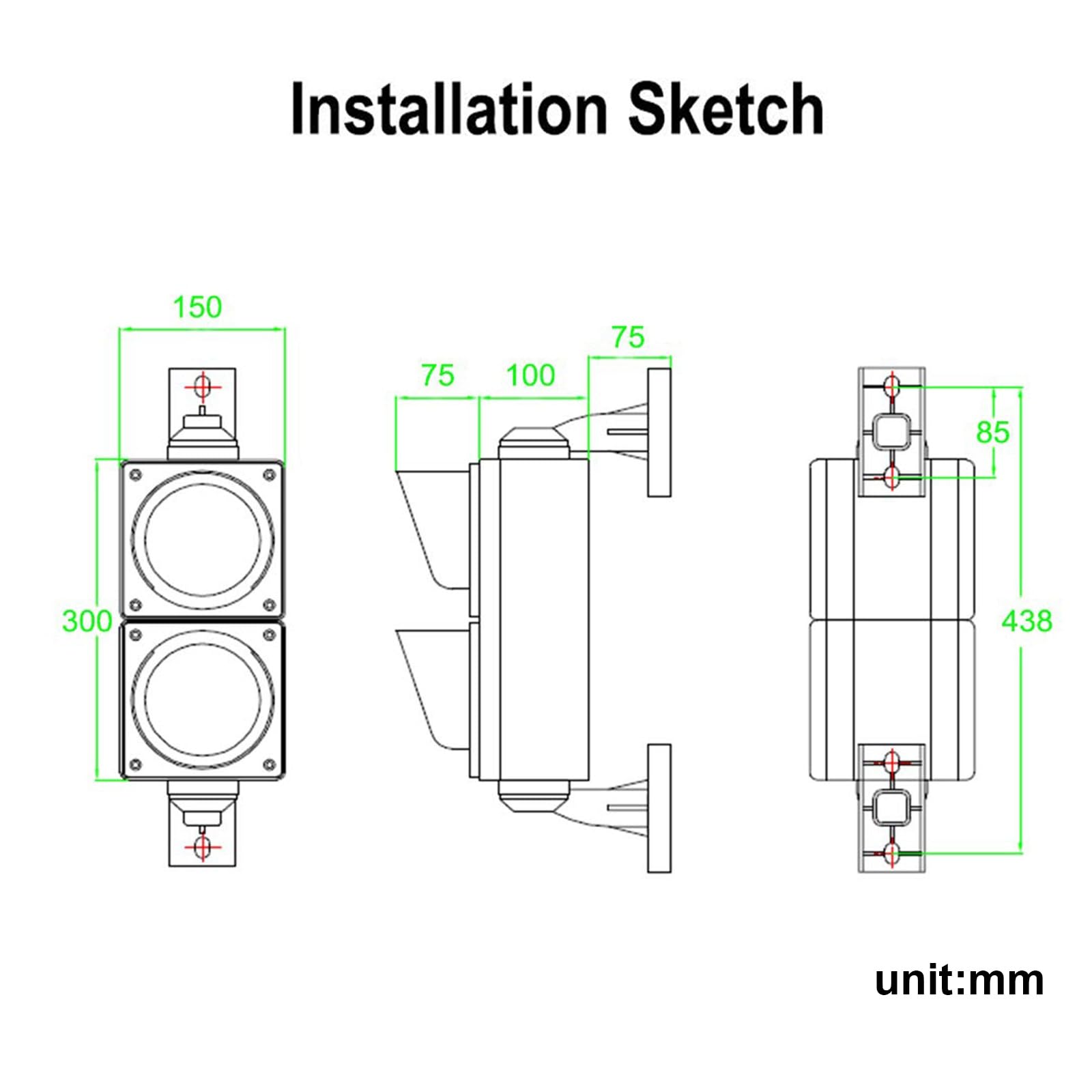 100 mm / 4in Ampel, industrielles LED-Signal, rot/grün, Stop-and-Go-Gehäuse, wasserdicht, IP65, LED-Spinnennetz-Linse, Warnleuchte (Größe: 24 V)