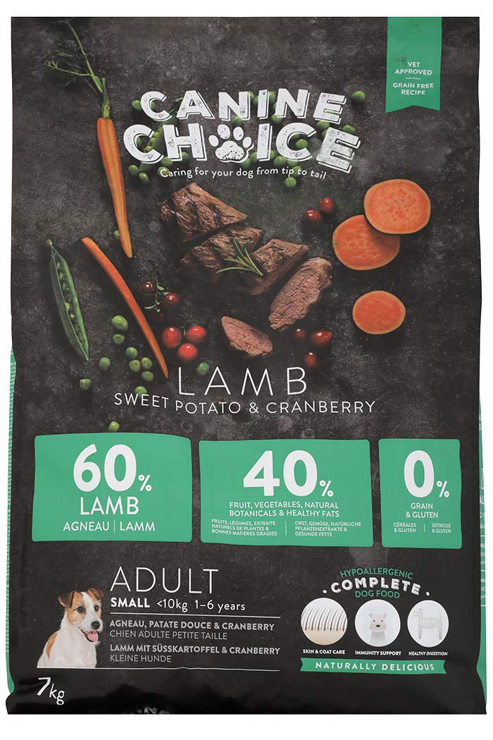 Canine Choice Super Premium Small Breed Adult Dry Dog Food – Lamb 7kg | 60% Fresh Lamb, Grain-Free Hypoallergenic Kibble with Sweet Potato & Cranberry | High Protein for Sensitive Dogs Under 10kg
