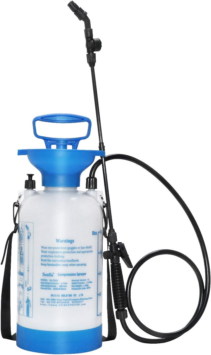 Flesser Pump Pressure Sprayer 1.3 Gallon Garden Sprayer with Shoulder Strap for Herbicides,Fertilizers,Mild Cleaning Solutions and Bleach