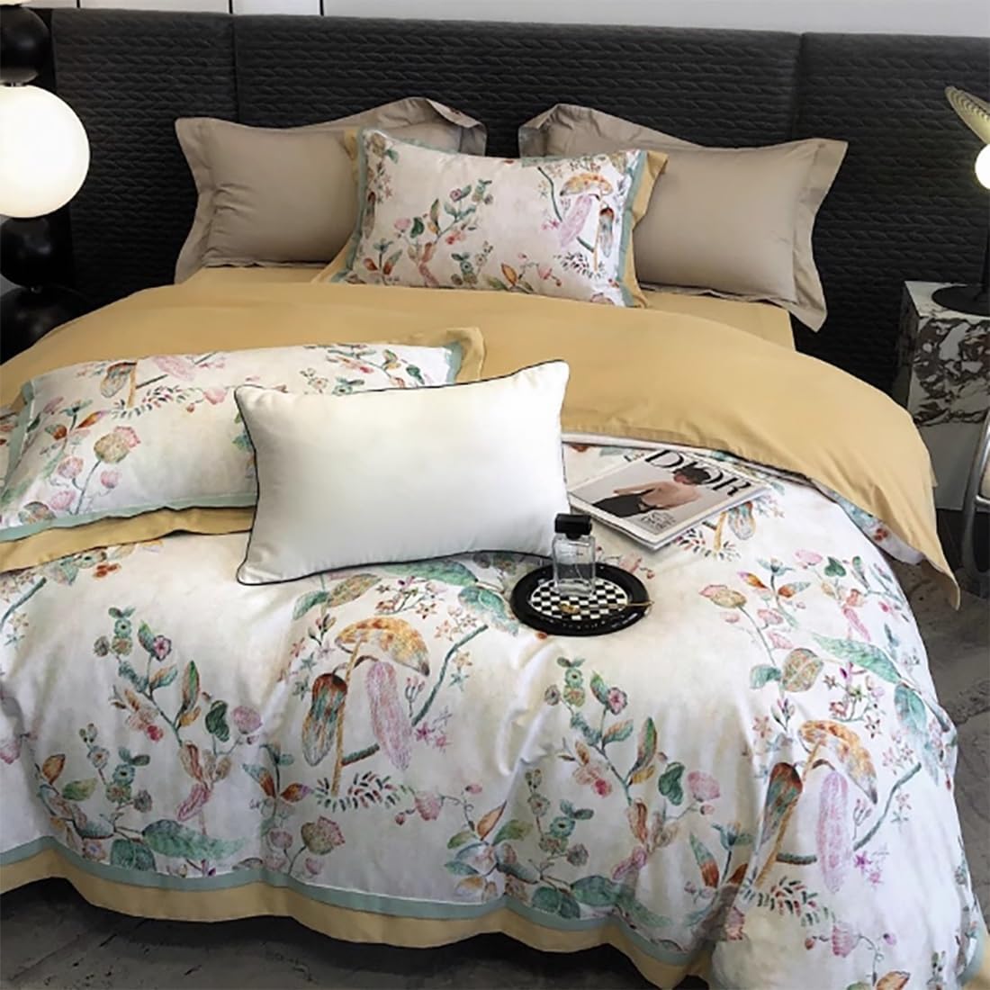 Farmhouse Style Lightweight 4 Piece Set Queen,Bedding Collection,Pure Cotton Fabric, Elegant Floral Pattern，Wide Edge Craftsmanship,for All Season(B)