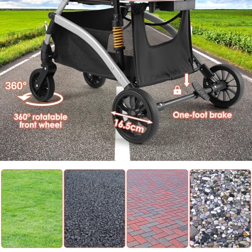 MAMIZO Hundebuggy 3 in1 Hundewagen Hundebox Transporttasche,Faltbar klappbar Katzenwagen,Bis 20kg,4 PCS 360° Verschleißfeste Gummiräder, Ablagekorb, Getränkehalter,für kleine Hunde Katz, Rosa