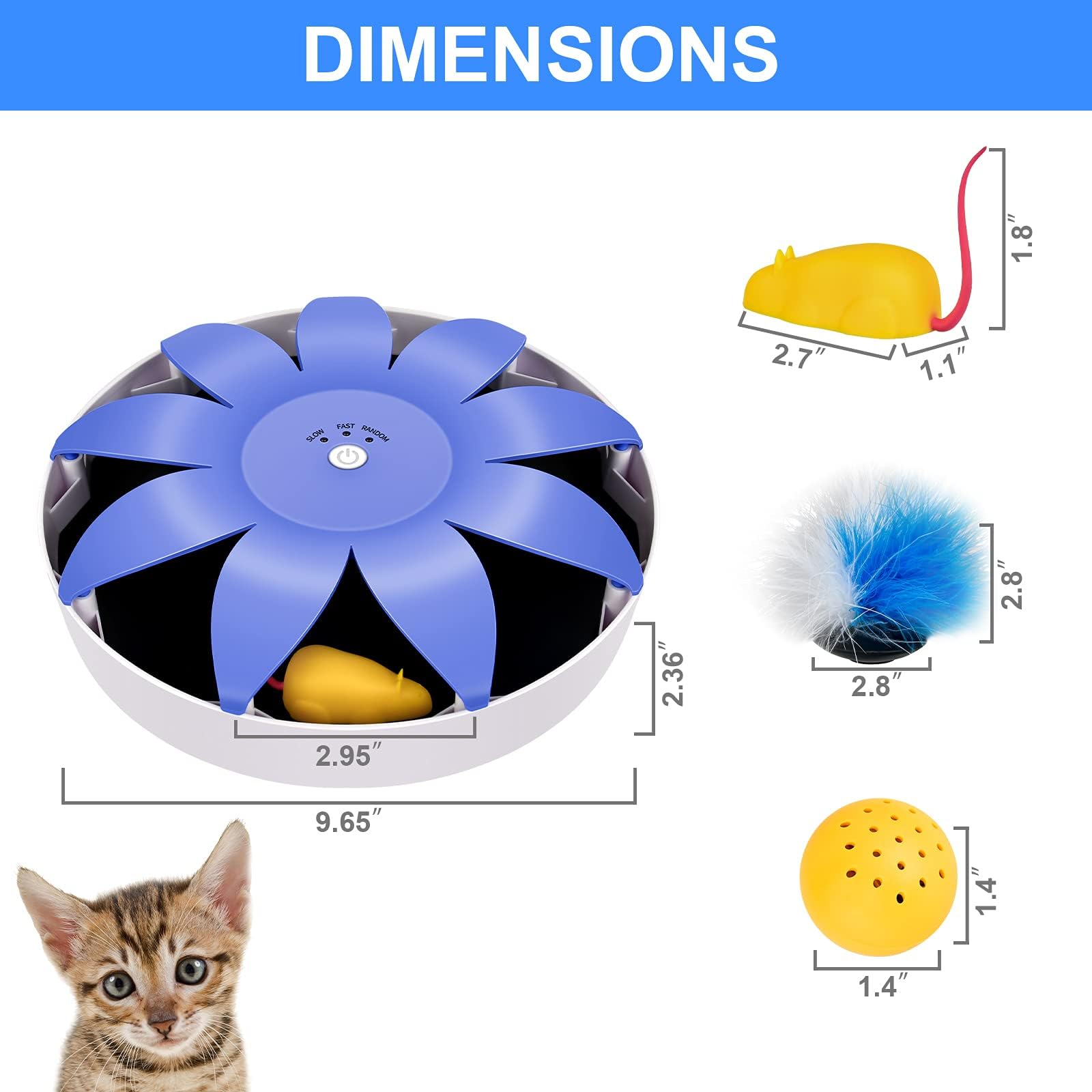 FluffyDream Giocattolo elettrico automatico per gatti, rotante, magnetico, interattivo, con mouse emulazionale, code soffici, giocattoli per gatti da interni, animali domestici, 24,5 x 24,5 x 6 cm