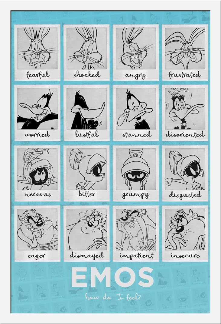 empireposter Poster Looney Tunes – Moodsroulé Film serie TV per bambini, dimensioni 61 x 91,5 cm + cornice intercambiabile, Shinsuke® Maxi MDF bianco, disco acrilico
