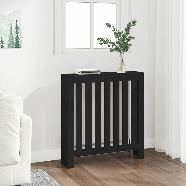 Festnight Radiator Cover Grey Narrow Depth Radiator Covers Cabinet Modern Vertical Black 79.5x19x84 cm Solid Wood Pine