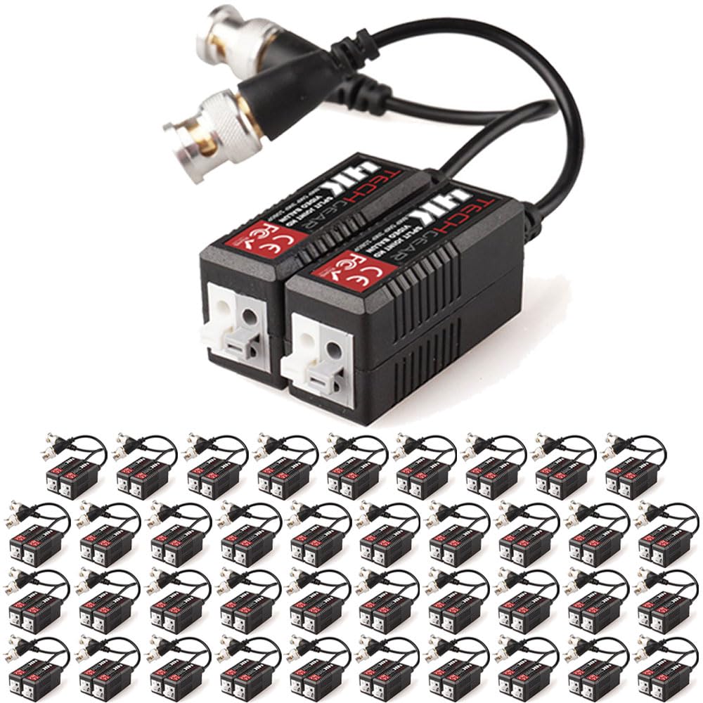TECHGEAR 80x 8MP / 4K CCTV Passive Video Balun BNC Connector Adapter Transmitter & Transceiver, Male BNC to Easy Press-Fit UTP CAT5/5e/6/6e Cable for 4K / HD CCTV DVR Camera System (40 Pairs)