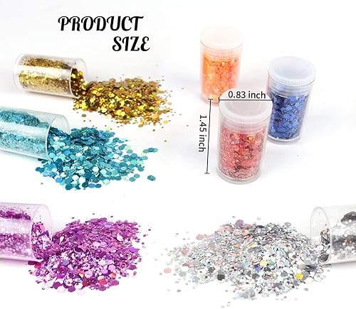 Miniatura 3 de ANGXILIN Chunky&Fine Mixed - Purpurina de 48 colores surtidos, purpurina gruesa holográfica para resina epoxi para manualidades, purpurina gruesa