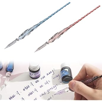 Glass Nib Calligraphy Set Glass Pens Calligraphy Pen Glass Pen Set Rainbow Crystal Calligraphy Pen Glass Diving Pen Suitable for Writing Greeting Cards Signatures Pack of 2