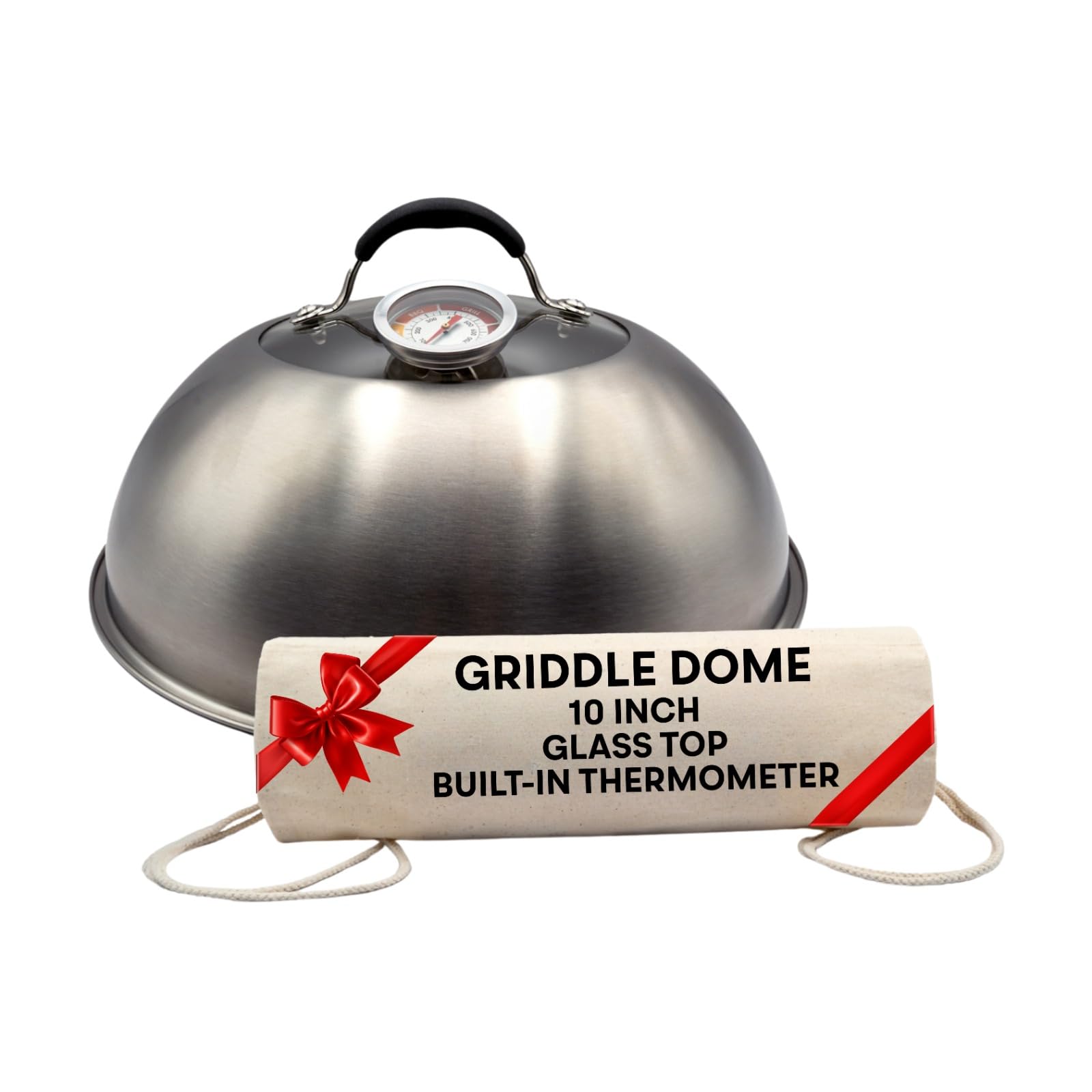 Basting Cover for Griddle with Thermometer and Glass Top, 10-Inch Stainless Steel Melting Dome with Steam Vent for BBQ and Grilling on Flat Top, Blackstone Griddle Accessories
