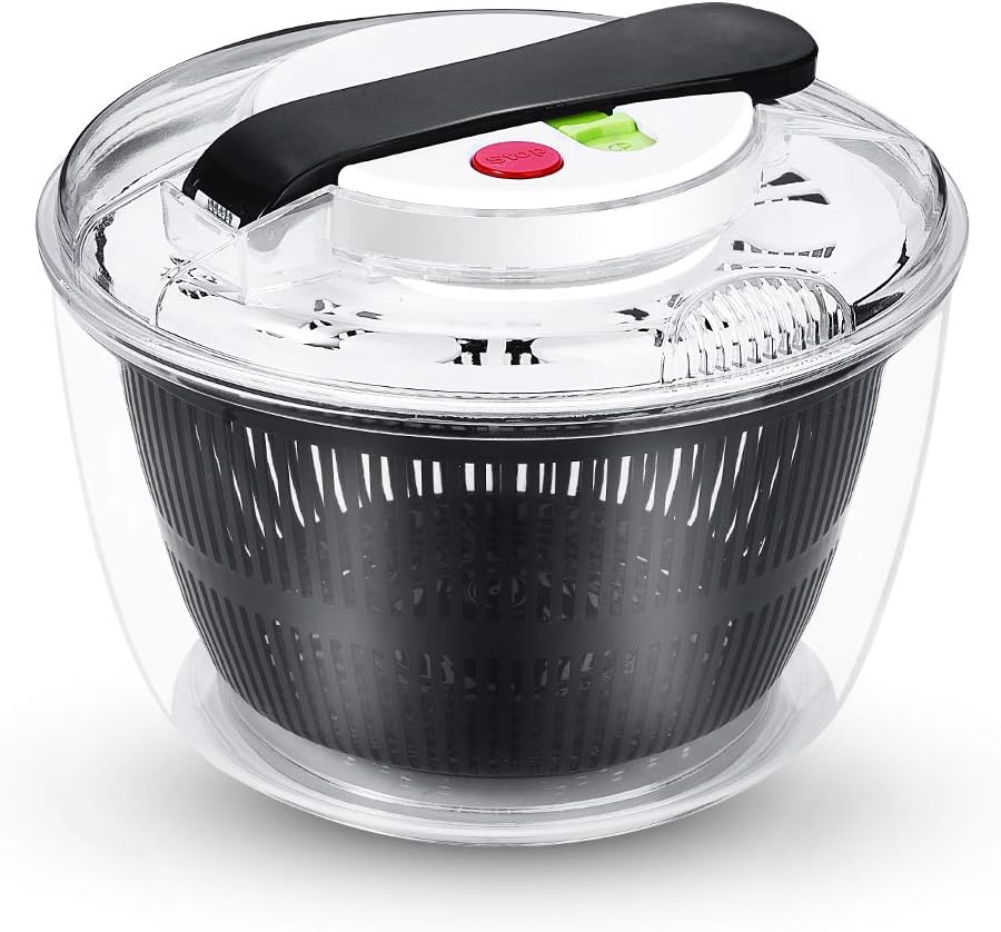 Large Salad Spinner - 5L Lettuce Spinner Vegetables Washer and Dryer, Upgraded Press Design with Lockable Plastic Colander Basket & Salad Bowl, Fruit Veggie Wash & Salad Making, BPA Free