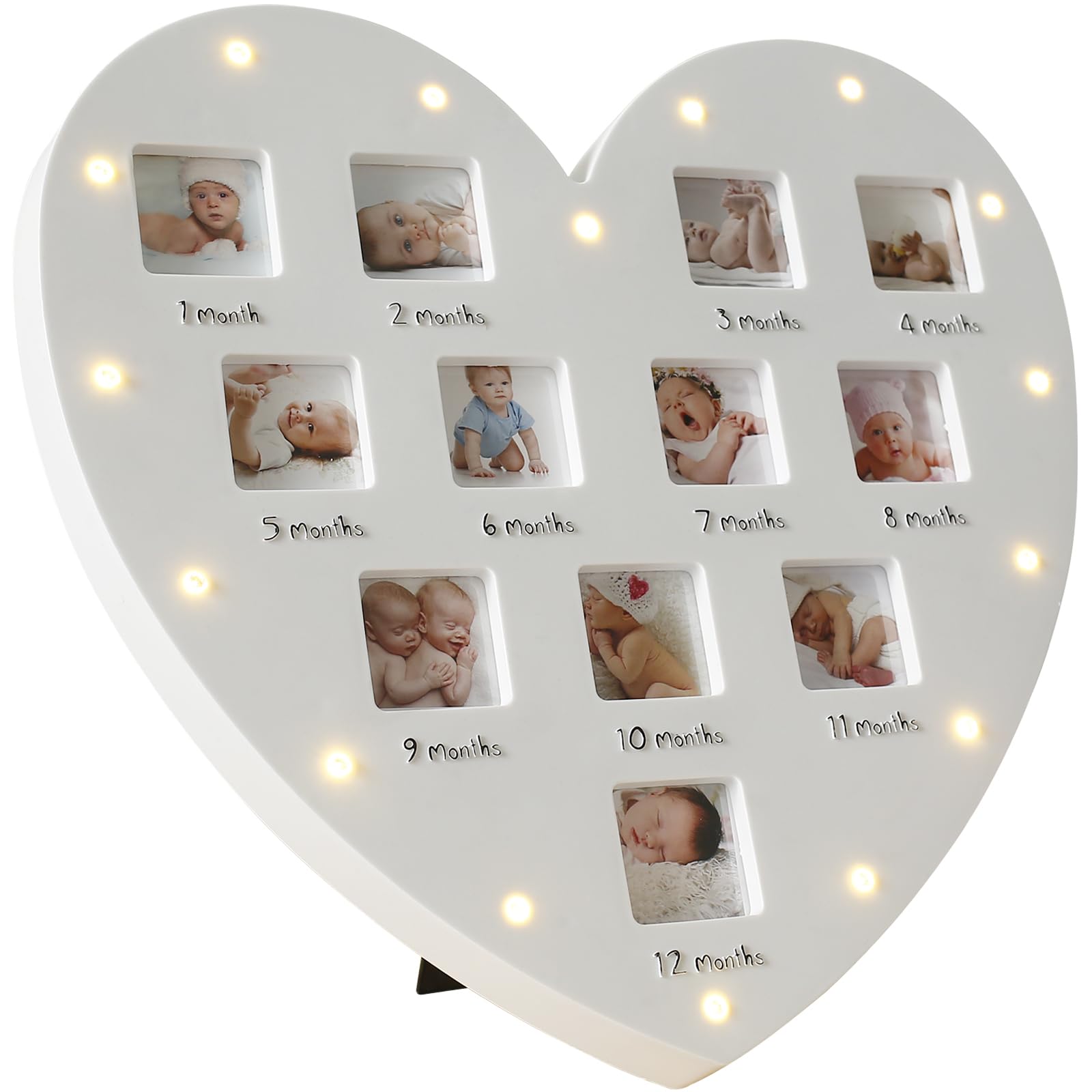 Tcwhniev My First Year Baby Picture Frame, Baby Keepsake Frame with LED Light Hold Twelve, 1.6×1.6in Newborn Nursery Decor, Photos Battery Powered 12 Month Milestone Photo Frames for New Mom Dad
