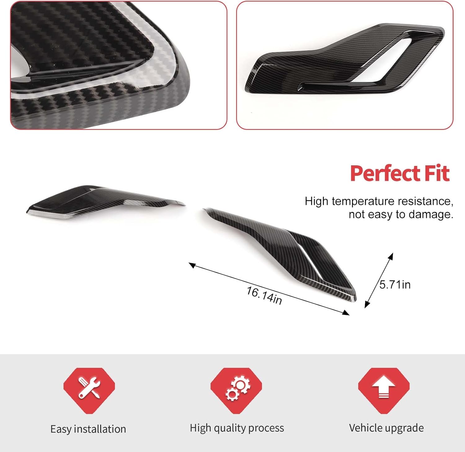 Jimen Compatible with Ford F150 Raptor 2021-2023, 2PCS Fender Vents Cover Trim (Carbon Fiber)