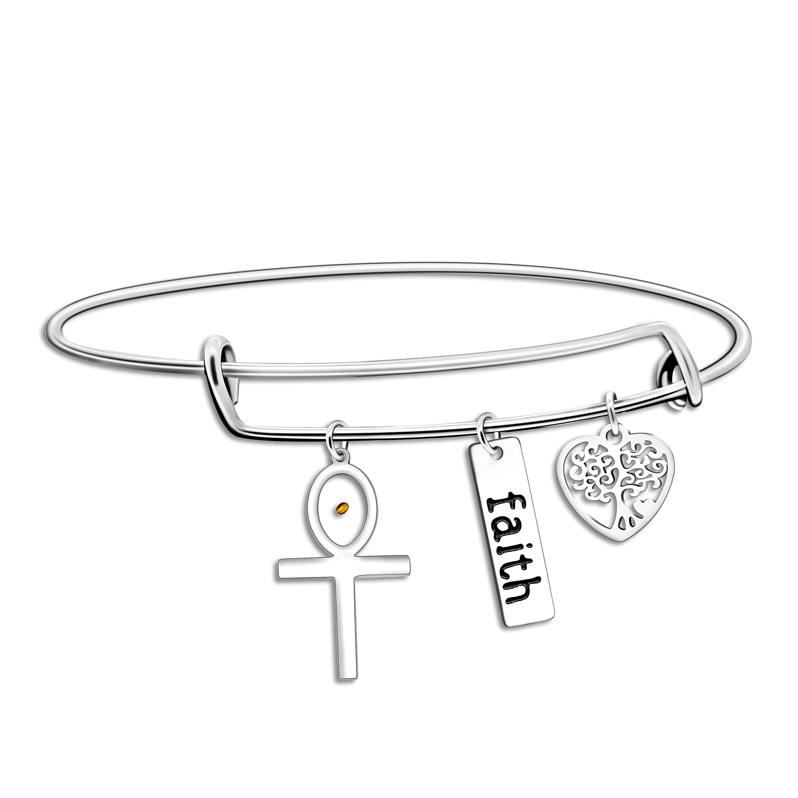Uloveido Stainless Steel Tree of Life Bangle Mustard Seed Pendant Faith Cuff Bracelet Gifts for Women Teen-Girls Y639