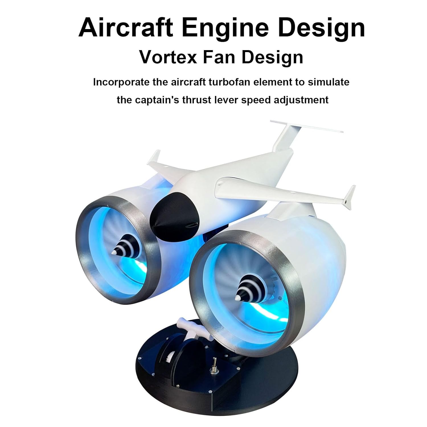 Desktop Jet Engine Model Double Head Spray Fan – 3D Printed Turbo Fan with Dual Mist Spray, Adjustable Speed, Blue Flame LED, Quiet 36dB, 6 Blades, USB-Powered for Office/Car