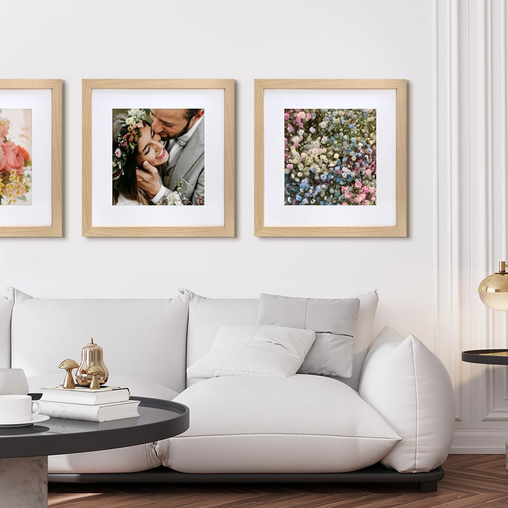 VNVNK Cornice in legno naturale, 53 x 53 cm, perfetta per foto da 53 x 53 cm senza passepartout o foto da 43 x 43 cm con tappetino, decorazione da parete per la casa, 1 pezzo