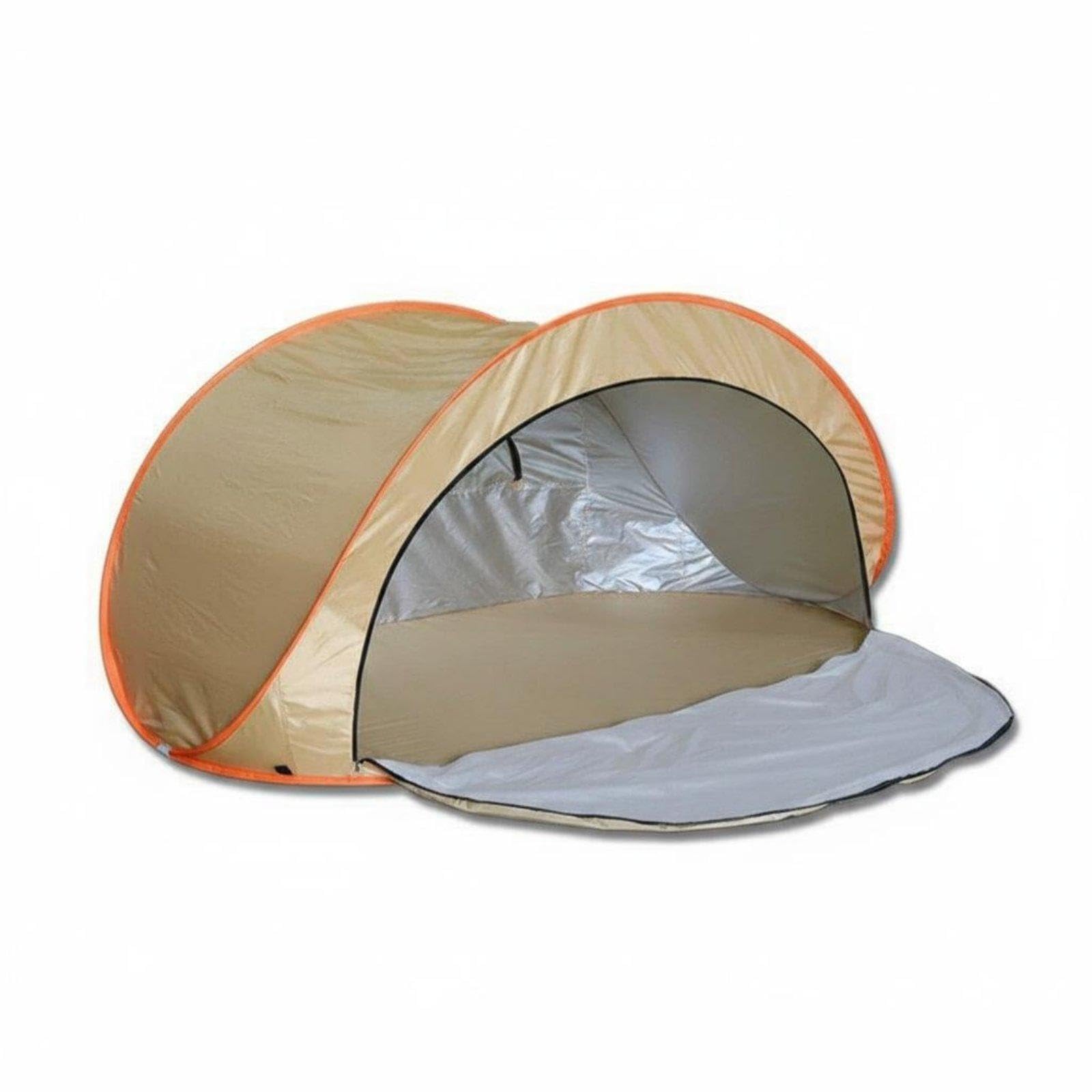Curved Beach Tent Foldable Half Moon Tent Portable Folding Sun Cover for Park, Outdoor, Camping Khaki with Curtain-image-4