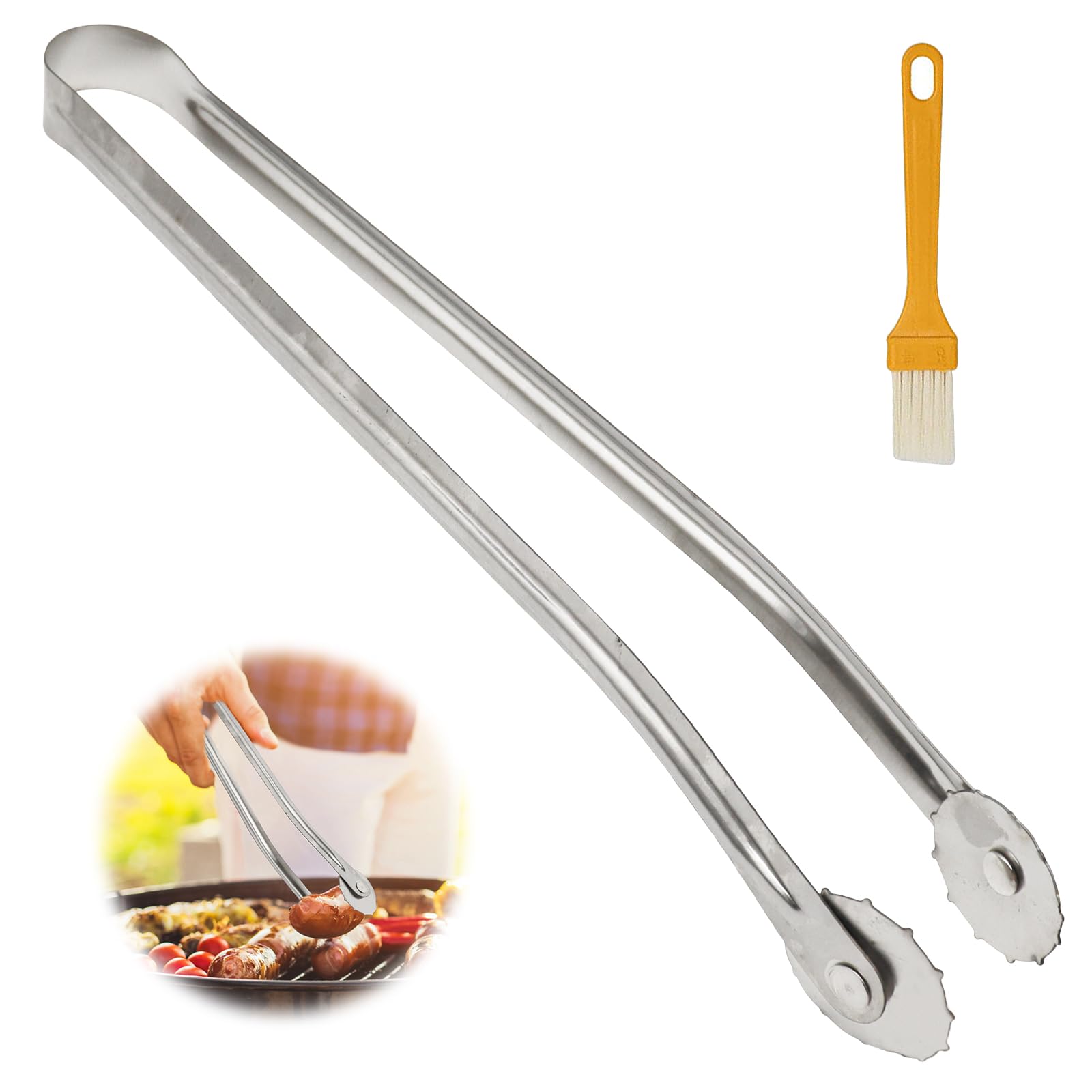 Pinze Per Barbecue In Acciaio Inox - Lunghe 36 Cm, Con Rotella Girevole (Set Da 2)