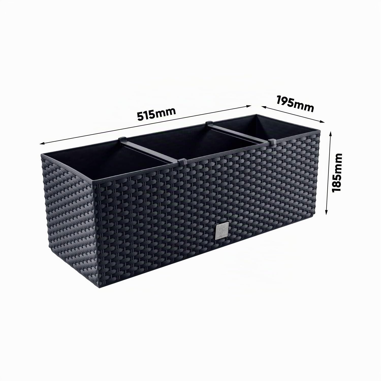 PAFEN 6in1 Set 6X Balkonkasten Blumenkasten Rattan-Optik 4 Farben Pflanztopf Wasserstandsanzeiger (Anthrazit)