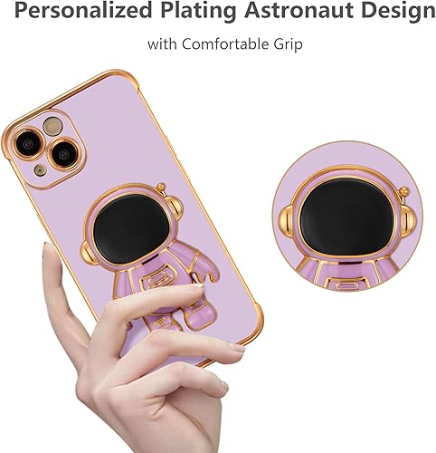 Miniatura 2 de RALEAVO Funda para iPhone 13, bonita funda de astronauta 6D con función de soporte, cubierta de enchapado de lujo, ajuste delgado, TPU suave