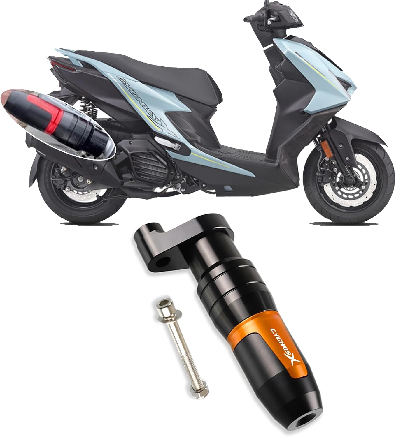 Suitable for CYGNUS X Cygnus X 2026 motorcycle modification accessories: exhaust pipe, anti-fall rubber rod, and guard bar. (Orange)