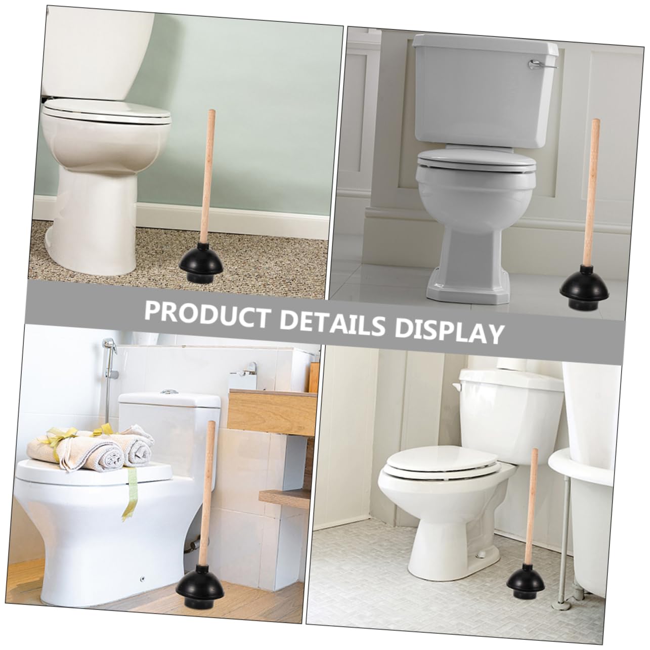 Ventouses de Toilette Robustes Réutilisables en Caoutchouc et Bois, Lot de 2, Déboucheur WC, pour Salle de Bain et Maison