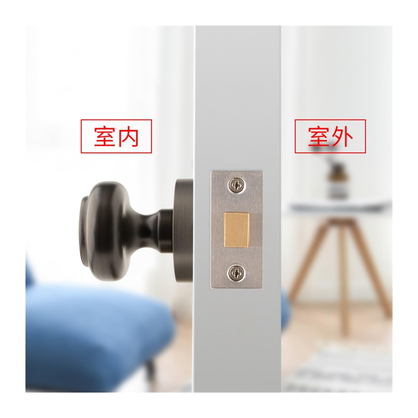 Cobre Cerradura de Pomo Unilateral Empotrado Baño Puerta Habitación | Puerta de Habitación Puerta de Madera Baño Unilateral Empotrado(Galaxy gray round)