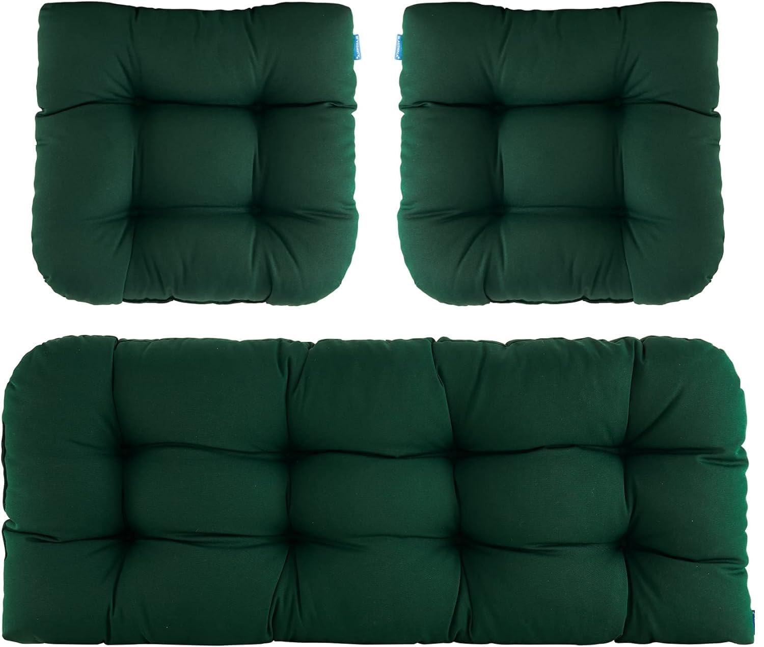 Outdoor/Indoor All Weather Tufted Wicker Chair Cushions Of 3 Pieces, 1 Loveseat And 2 U-Shape Waterproof Cushions For Patio Furniture,Wicker Loveseat,Bench (Bottle Green)