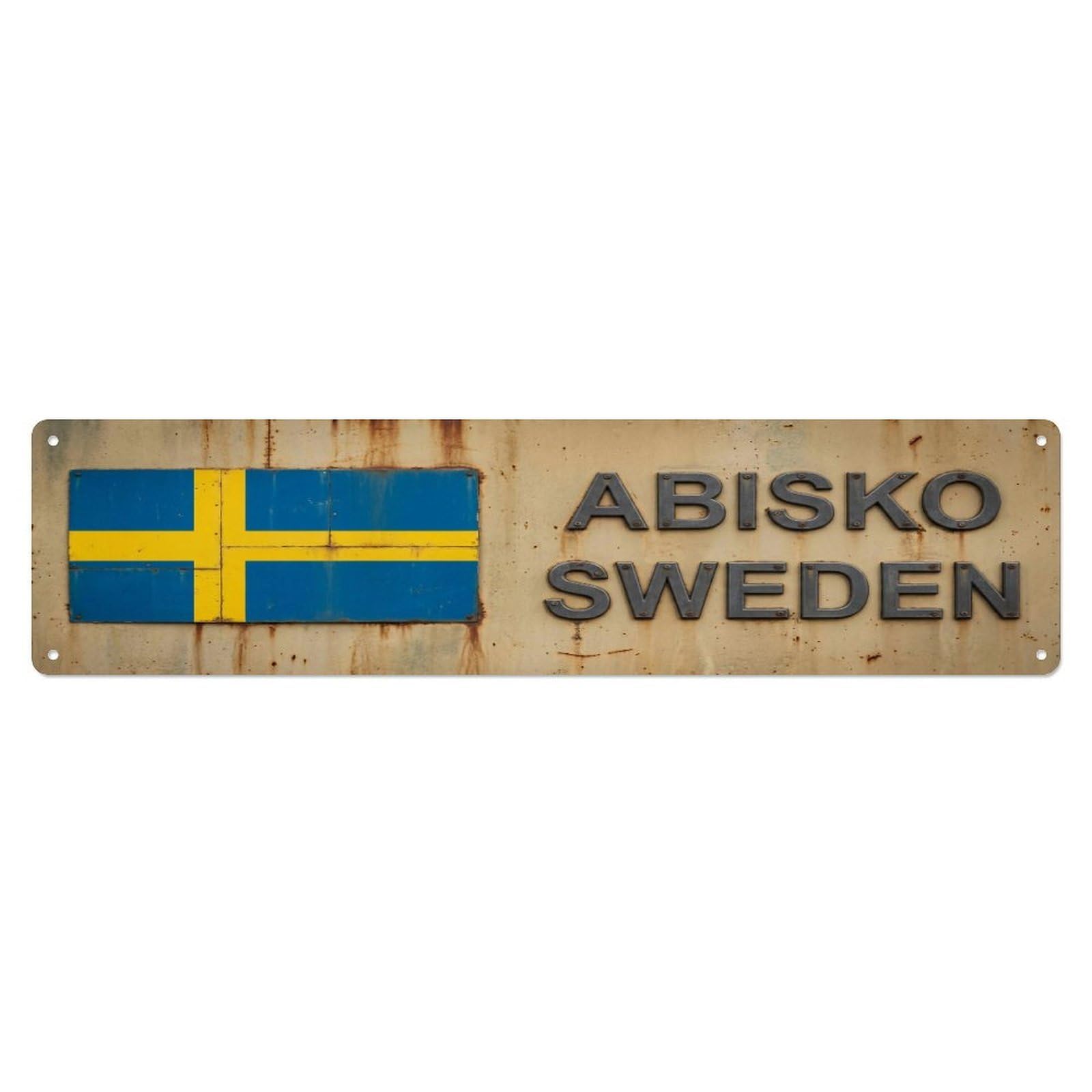 Metal Tin Sign Vintage Abisko Sweden Flag Decor Rustic Travel