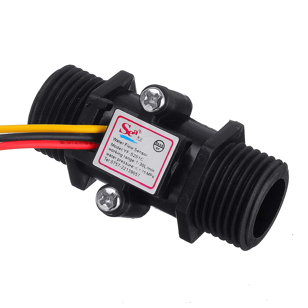 BliliDIY 5Pcs Yf-S201C Noir Débitmètre Capteur De Débit d'eau Commutateur Précision Débitmètre Turbine Débitmètre G1 / 2 Dn15