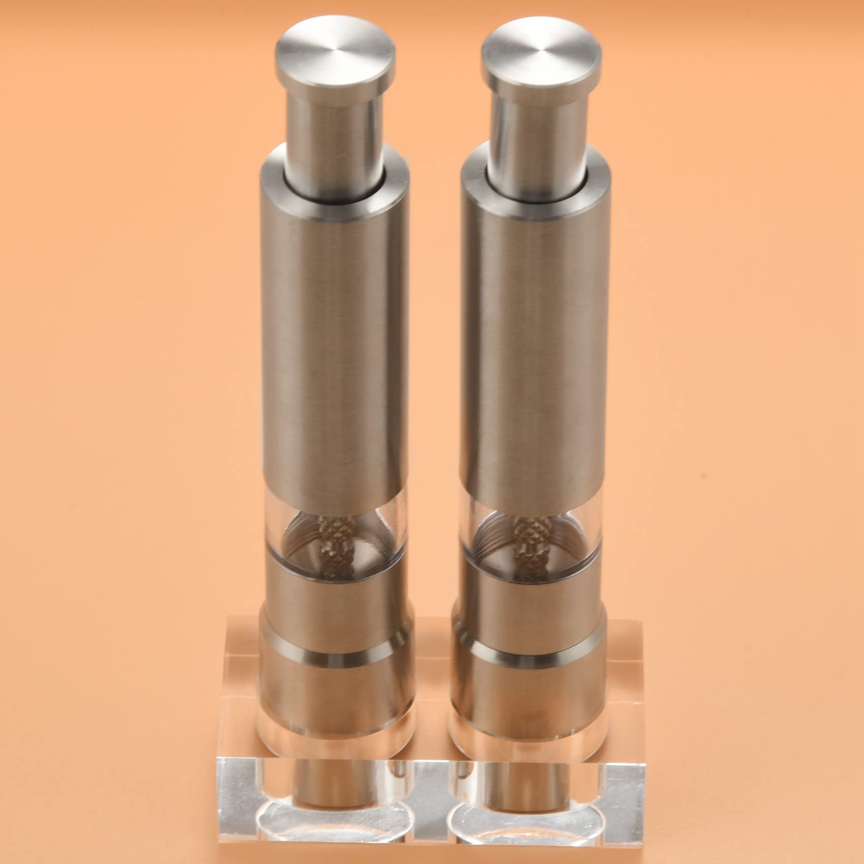 XIAOJUN Set di 2 Smerigliatrici e Set Macinapepe nel Acciaio Inossidabile con Pulsante Manuale Set e nel Vetro nel Acciaio Inossidabile (White)