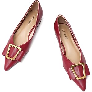 C.Paravano Women’s Flats I Pointed Toe Flats for Women I Women Flat Shoes I Crystal Buckle Flats I Ballet Flats Shoes for Women I Slip on Dressy Flats 6.5 Red A12
