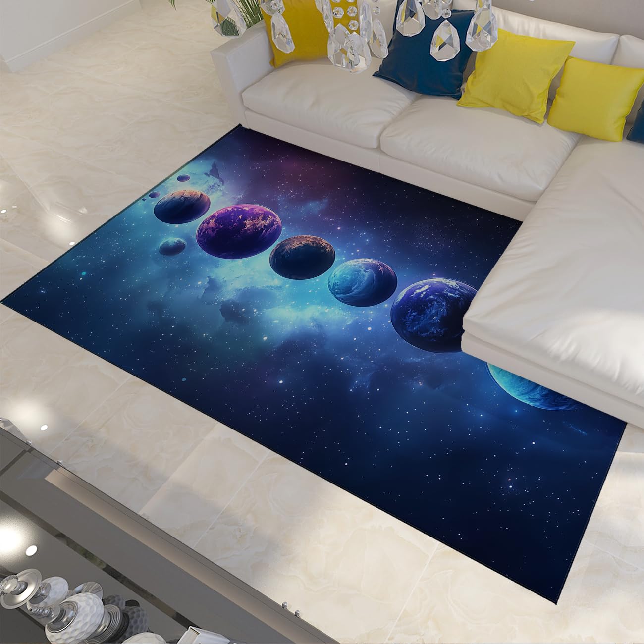 Tapis espace salon poil bas lavable bleu 100x150 antidérapant chambre enfant