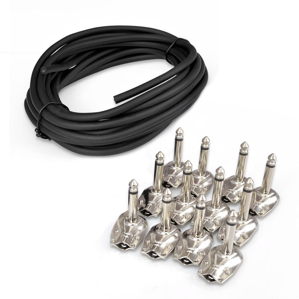 Pyle - Pedal Board / Guitar Patch Cable Kit, (12) 1/4-inch Right Angle Mono Connectors with 15 ft. Cord Coil