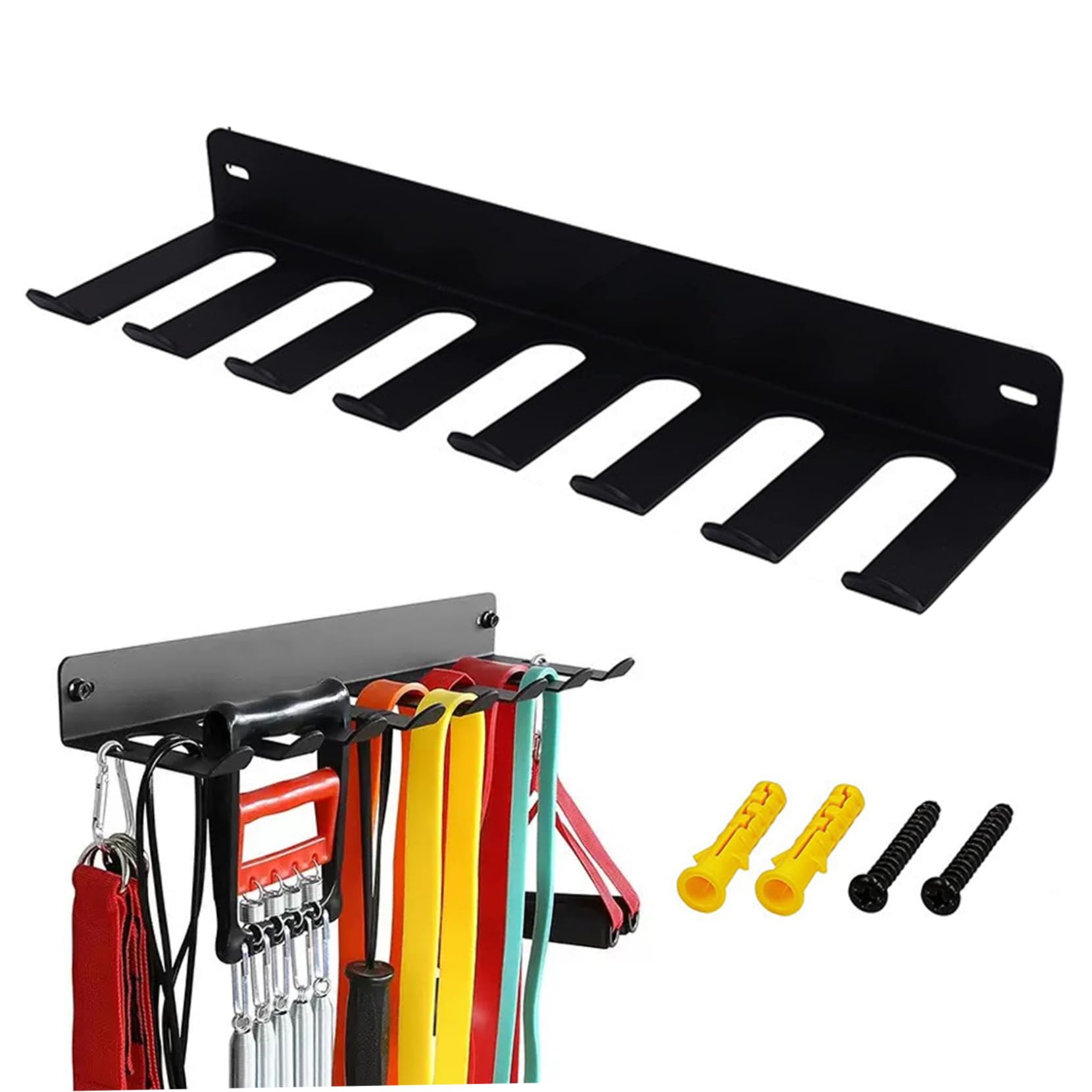 Pesoncarl Gym Storage Rack, 8 Hook Metal Barbell Storage, Resistance Band Rack Gym Organizer Vertical Barbell Mount with Screw Space Saving Commercial or Home Accessory Strength Training Equipment