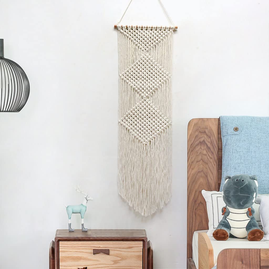 Tapices Macramé Tapiz nórdico Simple Tejido a Mano, Exquisita decoración de Pared con borlas