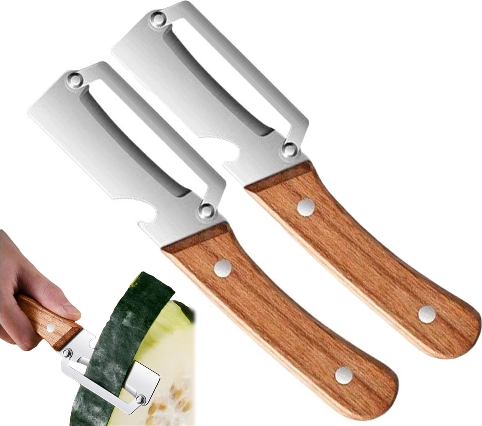 Multifunktionaler Gemüseschäler For Die Küche, Multifunktionaler Obst- Und Gemüseschäler Aus Edelstahl For Die Küche Mit Holzgriff Und Flaschenöffner(2pcs)