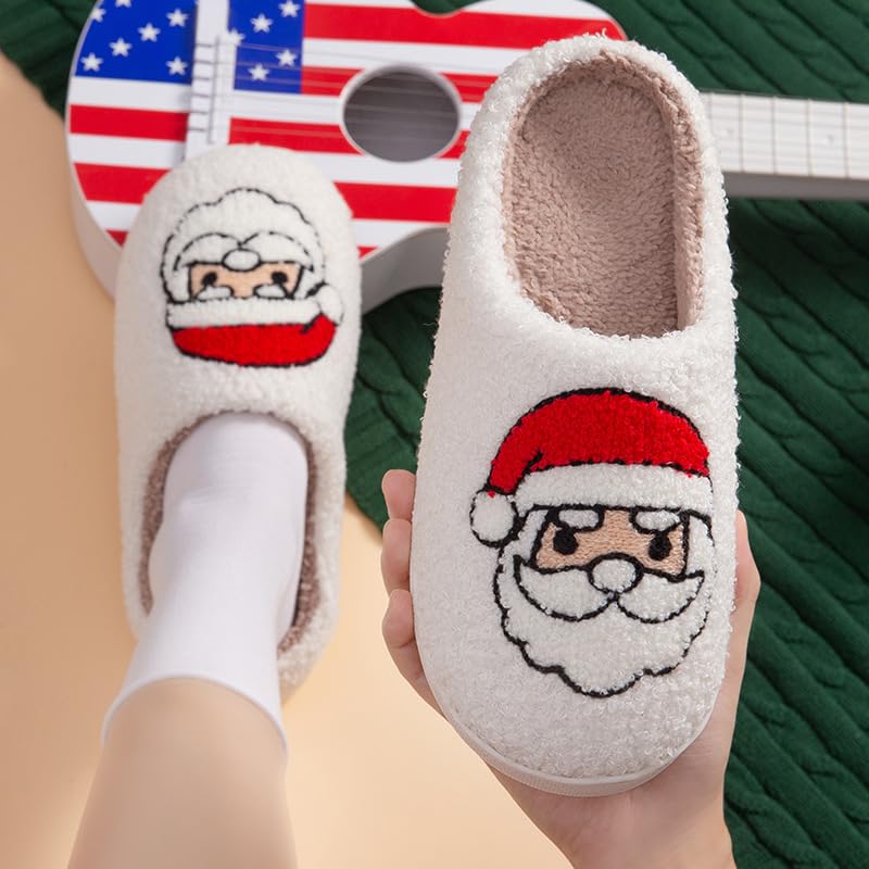 Snugeasy Christmas Slippers Reindeer for Womens Mens Soft Plush Comfy Warm Fuzzy Slippers Red Moose Santa Claus Indoor Outdoor Slip On House Slippers Christmas Gifts4