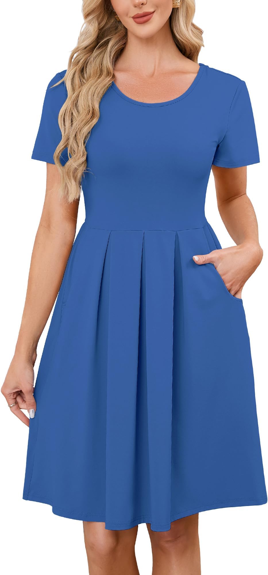 Summer Dresses for Women Casual T Shirt Dresses Short Sleeve Swing Flowy Ladies Beach Vacation Sundress with Pockets