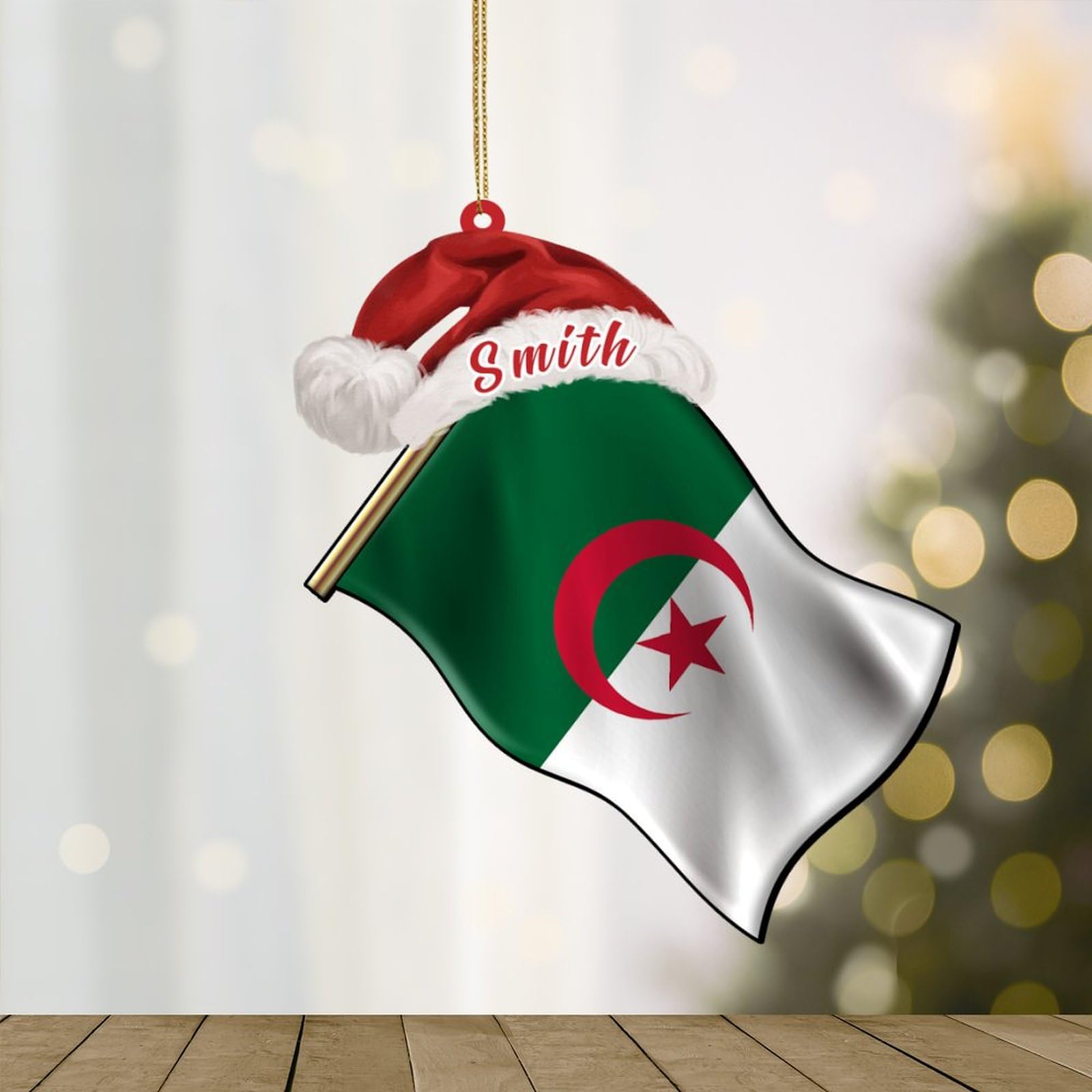 Ornement De Noël Drapeau Algérie - Céramique, 7,6 Cm, 2 Faces, Ficelle Incluse, Personnalisé