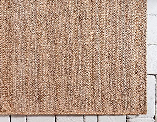 Image of Braided Reversible Carpet for Bedroom Living Room Dining Room (Beige, Jute, 6x12 Feet)