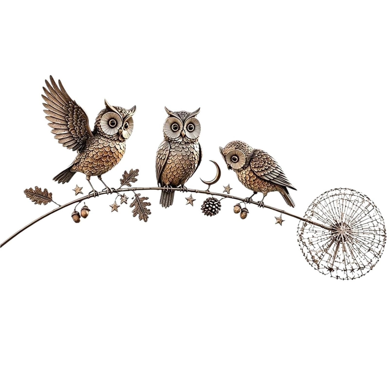 ANQKYO Robin Garden Stake Garden Stake With 3 Birds And Dandelion Design, Outdoor Yard Art For Lawn(Owls)