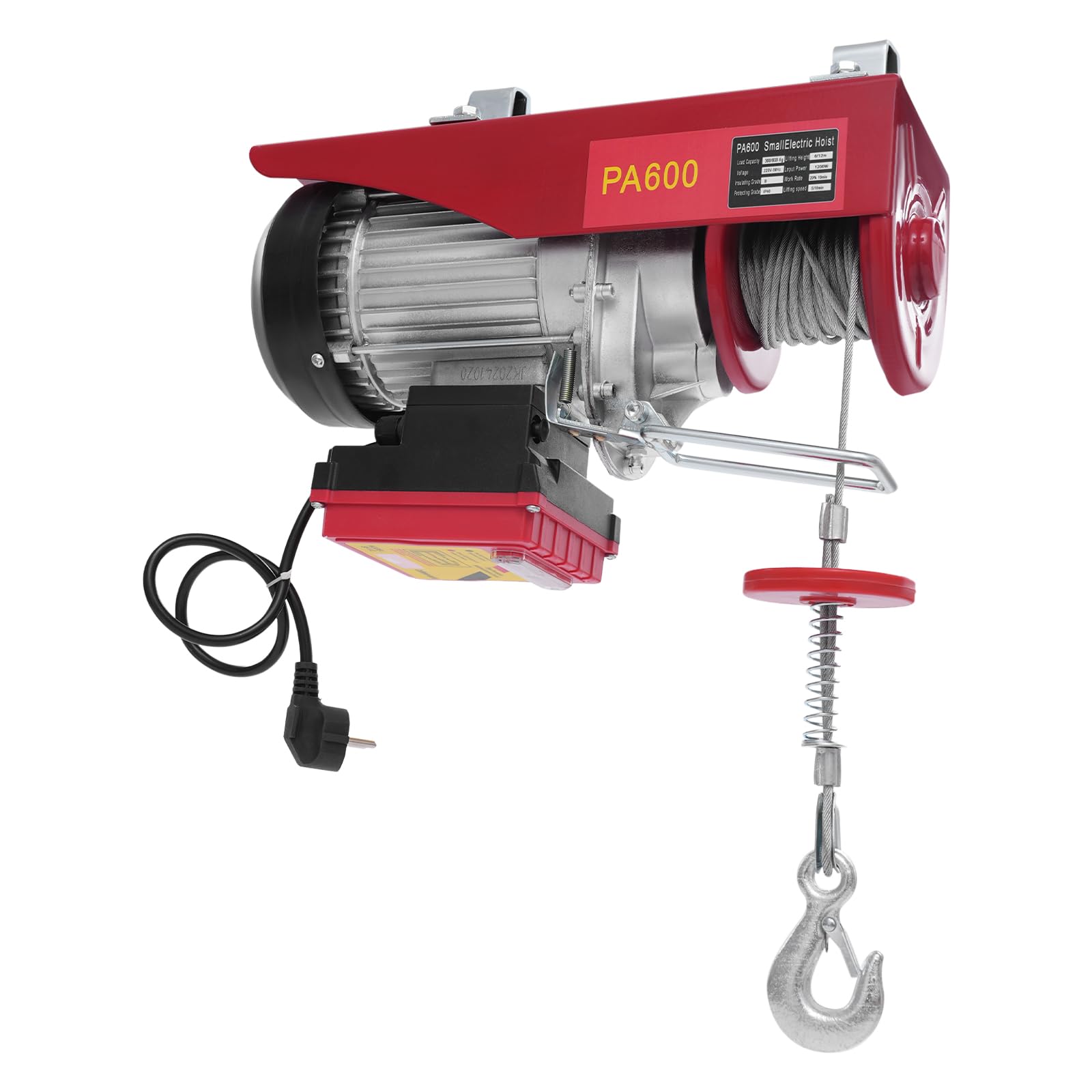 Elektrische Seilwinde 600kg Seilzug Motorwinde 1200W Seilhebezug Hebezug 10m/min Flaschenzug Kettenzug mit 2 Hosenträger und Drahtlose Fernbedienung