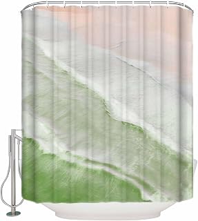 Grass Green Shower Curtains for Bathroom, Gradient Sea Waves Sandy Beach Coastal Scenery Waterproof Fabric Shower Curtain for Bathroom Bathtub Decoration, Machine Washable, 72x72in