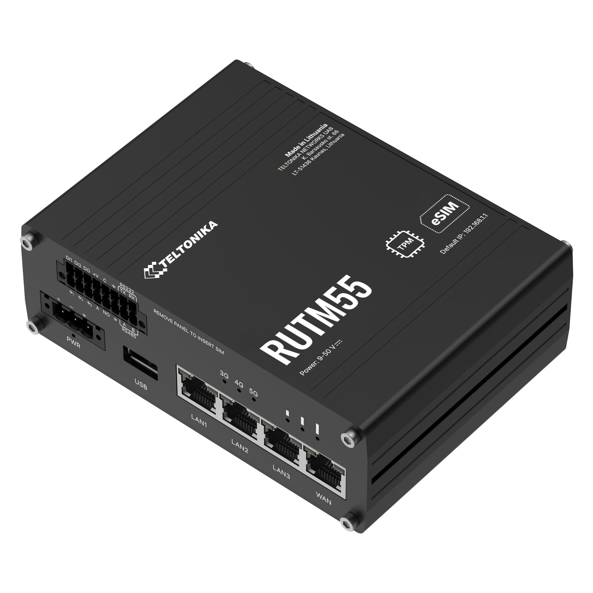 RUTM55 [without PSU] WiFi/5G - LTE router, RS232/RS485, dual - SIM, eSIM, 3-PIN power input - Warranty: 24M