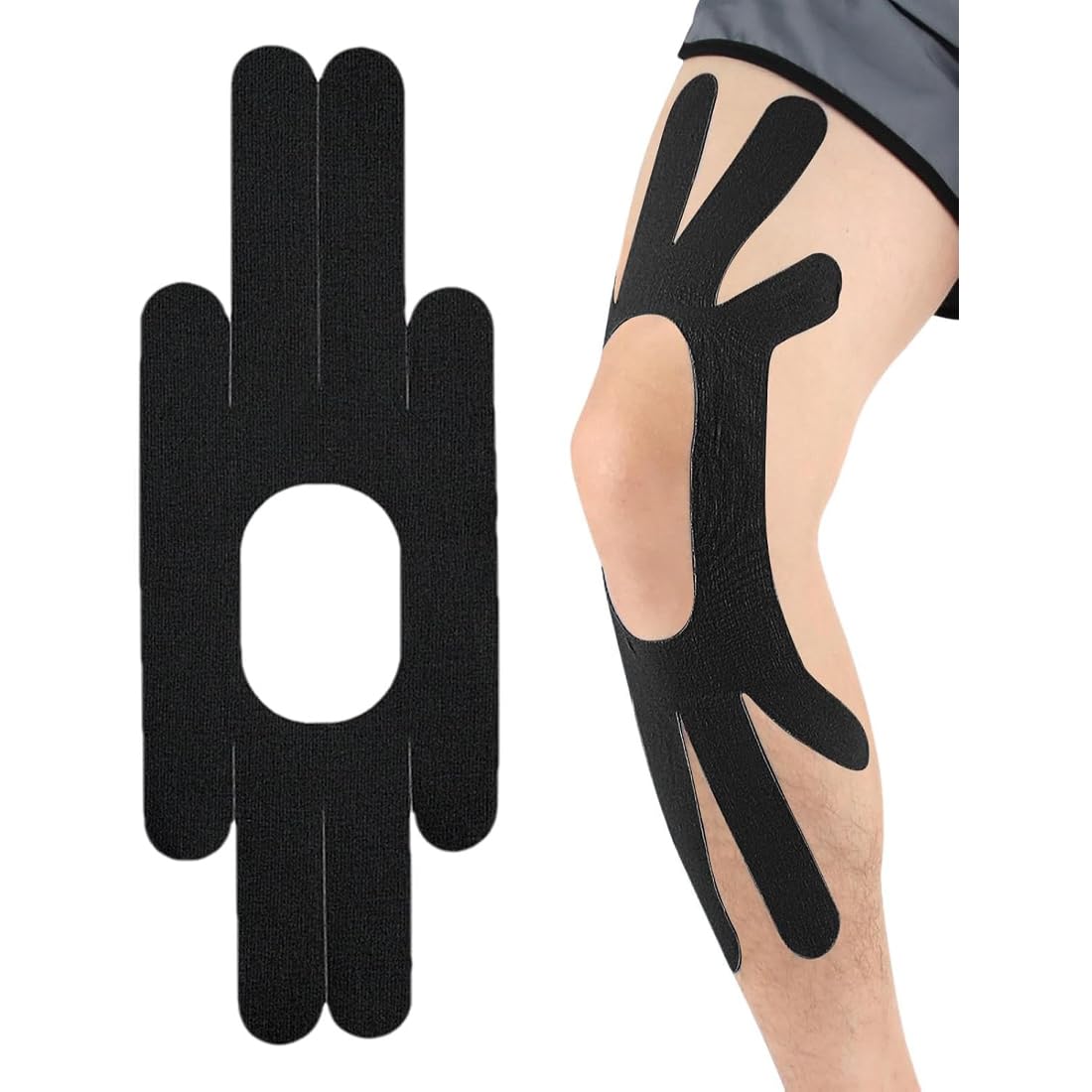10 Pcs Tape Kinesiologico Pretagliato Nastro Kinesiologico Muscolare Elastico Impermeabile Supporto per Ginocchio Kinesio Tape Sportivo per Articolazioni e Muscoli (Nero)