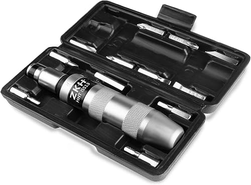 ZKH 1/2" CR-V Hand Impact Screwdriver, Manual Reversible Impact Driver Includes 12-Piece Slotted, Phillips, Hexagonal Bit Set, Disengage Rusted Fasteners or Frozen Bolts, Ideal Hand Tool for Men, Dad