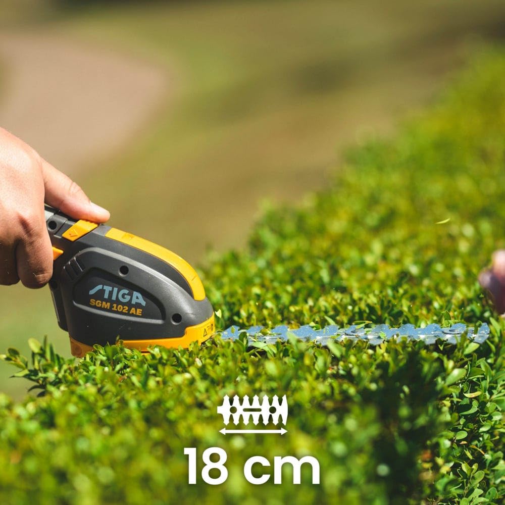 STIGA SGM 102 AE - Akku-Multitool mit 10,8 V Akku - 11 cm Grasschere & 18 cm Strauchschere - 2,5 Ah Akku & Ladegerät - Ergonomischer Drehgriff - Inklusive Transporttasche