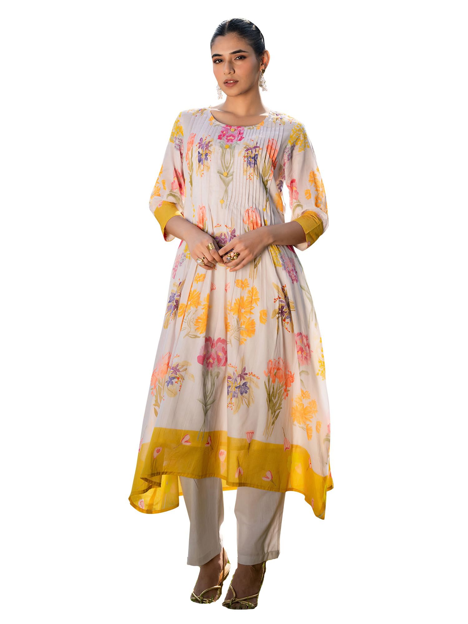 indo era Women's A-Line Pure Cotton Floral Printed Kurta & Pant Set (KS0ML10114)-picture-32