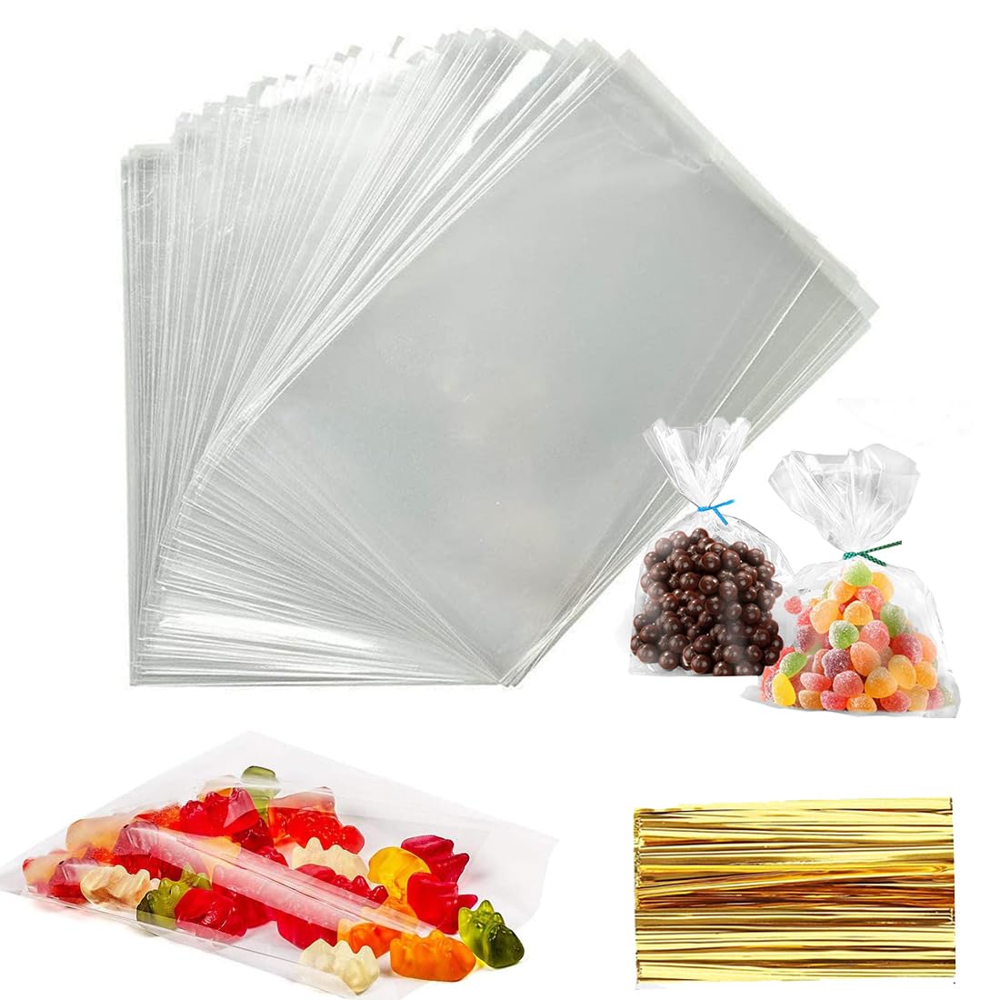 VOARGE Lot De 200 Sachets En Cellophane Transparent - 7 X 10 Cm - Petits Sachets Plats Transparents - Pour Biscuits, Pâtisseries, Bonbons, Cadeaux, Sucettes